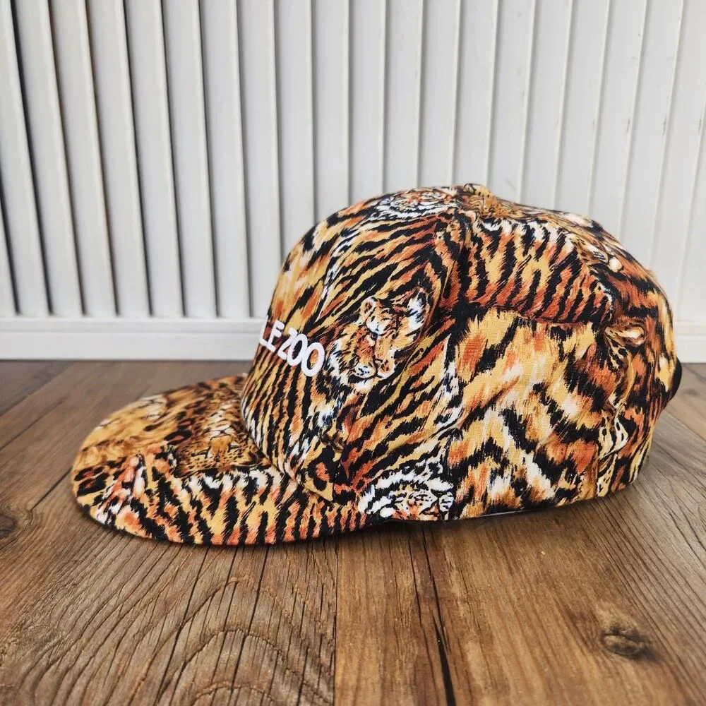 VTG J-Hats Utah's Hogle Zoo Snapback Hat Orange Tiger All Over Print Made in USA